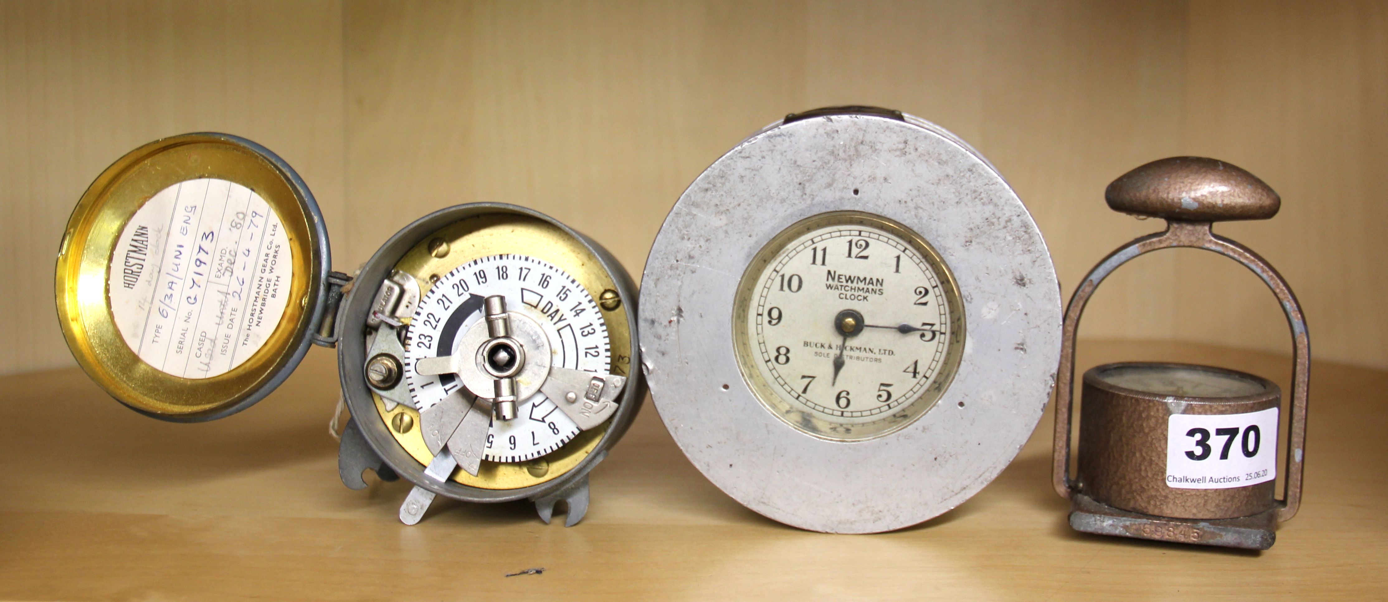 An interesting vintage Chronostamp clock with a Newman watchman's clock and a Horstman mechanical