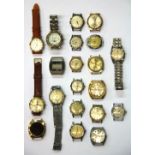 A bag of 20 vintage men's wrist watches. Condition: working condition unknown.