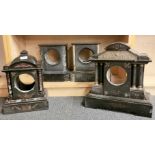 Four 19th century French slate and marble clock cases, tallest 38cm.