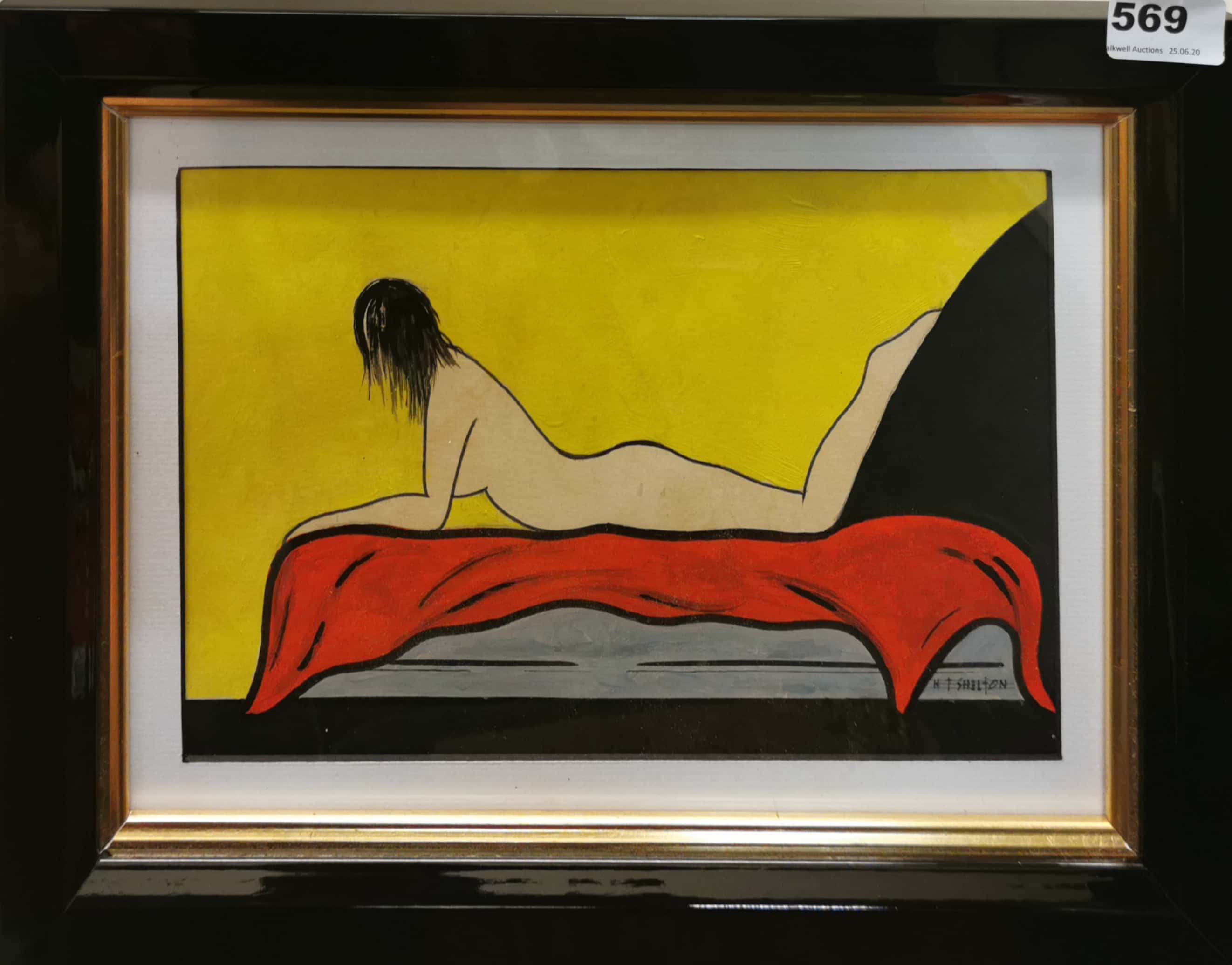 A Naïve style framed oil on board behind glass, by H T Shelton (Contemporary British), framed size