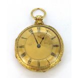 A 9ct yellow gold (stamped 9K) open face pocket watch. Condition : untested.