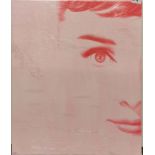 A Stephen Blades (Contemporary British) acrylic and silk portrait on canvas of Audrey Hepburn,