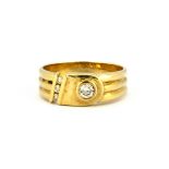 A 14ct yellow gold (stamped 14k) ring set with brilliant cut diamonds, (O).