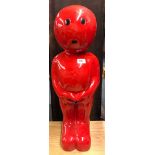 An interesting vintage red moulded resin water feature of a cartoon Manneken Pis, H. 68cm.