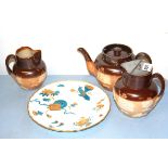 A Doulton stoneware tea set and a Victorian plate.