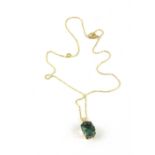 A 925 silver gilt and green quartz (possibly green amethyst) pendant and chain. Pendant size 1.6cm.