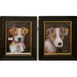A pair of framed watercolours of dogs, signed McKenzie, framed size 31 x 37cm.