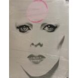 A Stephen Blades (Contemporary British) acrylic and silk portrait on canvas of David Bowie, size