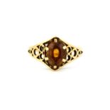 A 9ct yellow gold citrine set ring, (M.5).