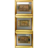 Three gilt framed hand painted Indian miniatures of procession scenes, framed size 31 x 26cm.