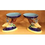 A pair of 19th century Minton Majolica table salts, H. 11.5cm. Condition: both A/F.