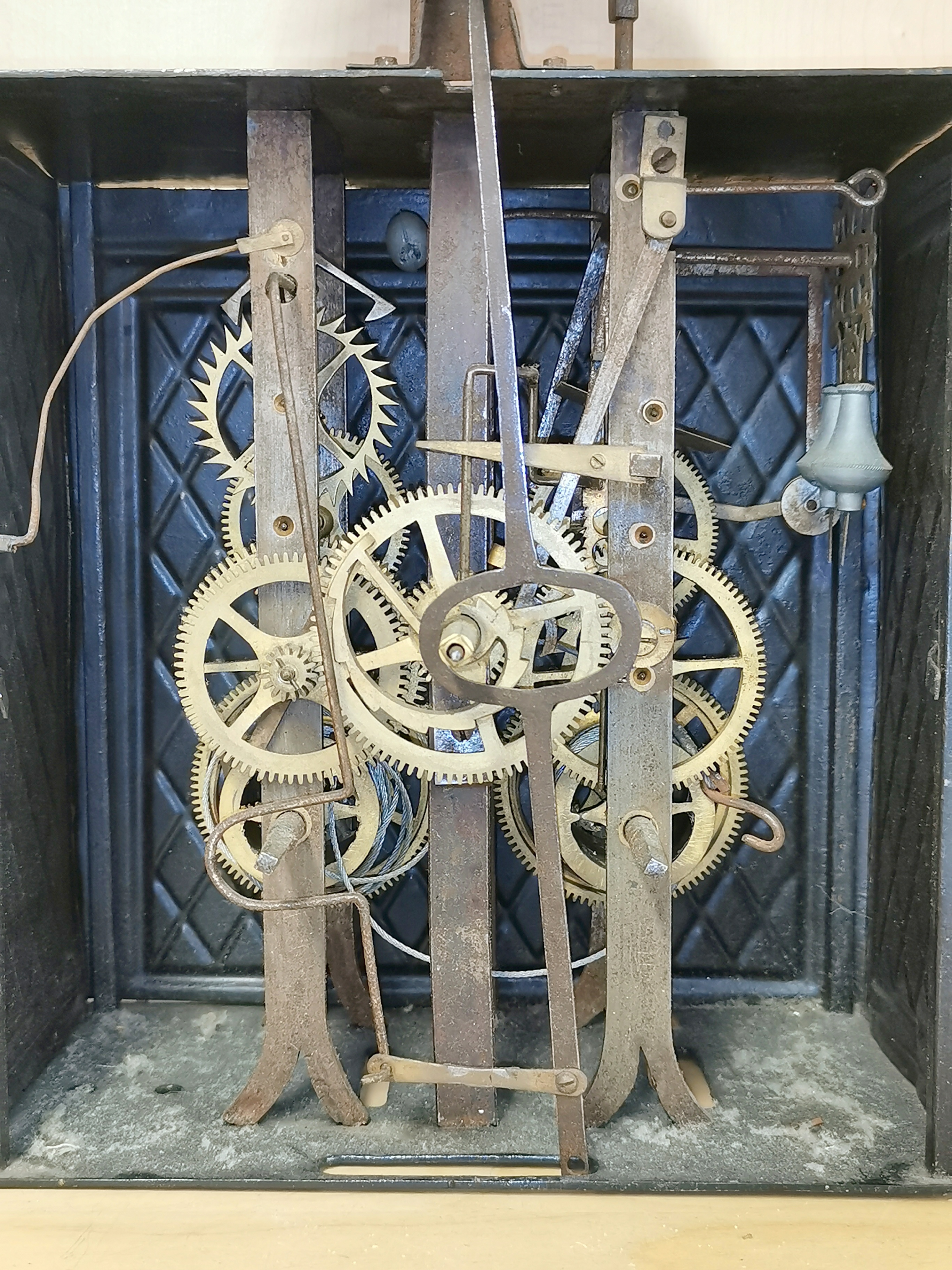 Three 19th century part clock movements, H. 38cm. - Image 3 of 5