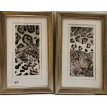Two framed limited edition 7/245 lithographs of a jaguar and a leopard, pencil signed S. Filkins, 33