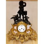 A 19th century French gilt spelter figural mantle clock, H. 43cm. Condition: movement appears to