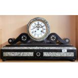 A large 19th century French marble and slate mantle clock, H. 38cm W. 64cm. Condition: working