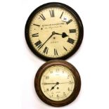 A 19th century Fuse wall clock, Dia. 36cm with incomplete movement and a further oak cased wall