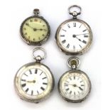 Four silver open face lady's pocket watches. Condition : untested.