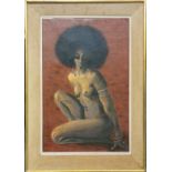 A framed French 1960's oil on canvas of a young woman signed Flagarin, framed size 65 x 89cm.
