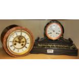 A 19th century French slate and granite mantle clock, H. 21cm together with a further slate and