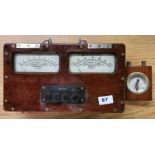 A vintage voltmeter and a further meter, size 33 x 19cm.
