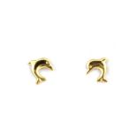A pair of 9ct yellow gold dolphin shaped earrings, L. 0.8cm.