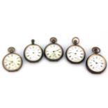 Five gunmetal open face pocket watches. Condition : untested.