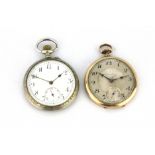 Two open face pocket watches, one gold filled. Condition : gilt watch understood to be in working