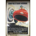 A large 1955 Monaco Grande Prix poster, size 70 x 100cm. Condition - Water damage to