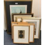 A large framed lithograph of a bird and other pictures, largest 48 x 75cm.