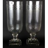 A pair of impressive cut glass storm lanterns, H. 40cm. Condition : No visible damage or repair.