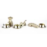 A group of three silver plated gilt lined animal salts, rabbit H. 6cm.