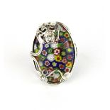An unusual large Murano glass and sterling silver ring decorated with a frog, top L. 4cm ring size -