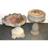 A vintage concrete garden table and shell shaped bird bath, Tallest 55cm. Condition : Shell A/F.