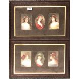 Two early 20th Century oak frames of postcard beauties, frame size 32 x 48cm.