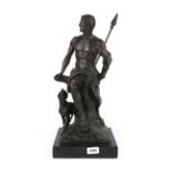 A superb bronze figure on a marble base of a shepherd and his dog after Bonheur, H. 47cm.