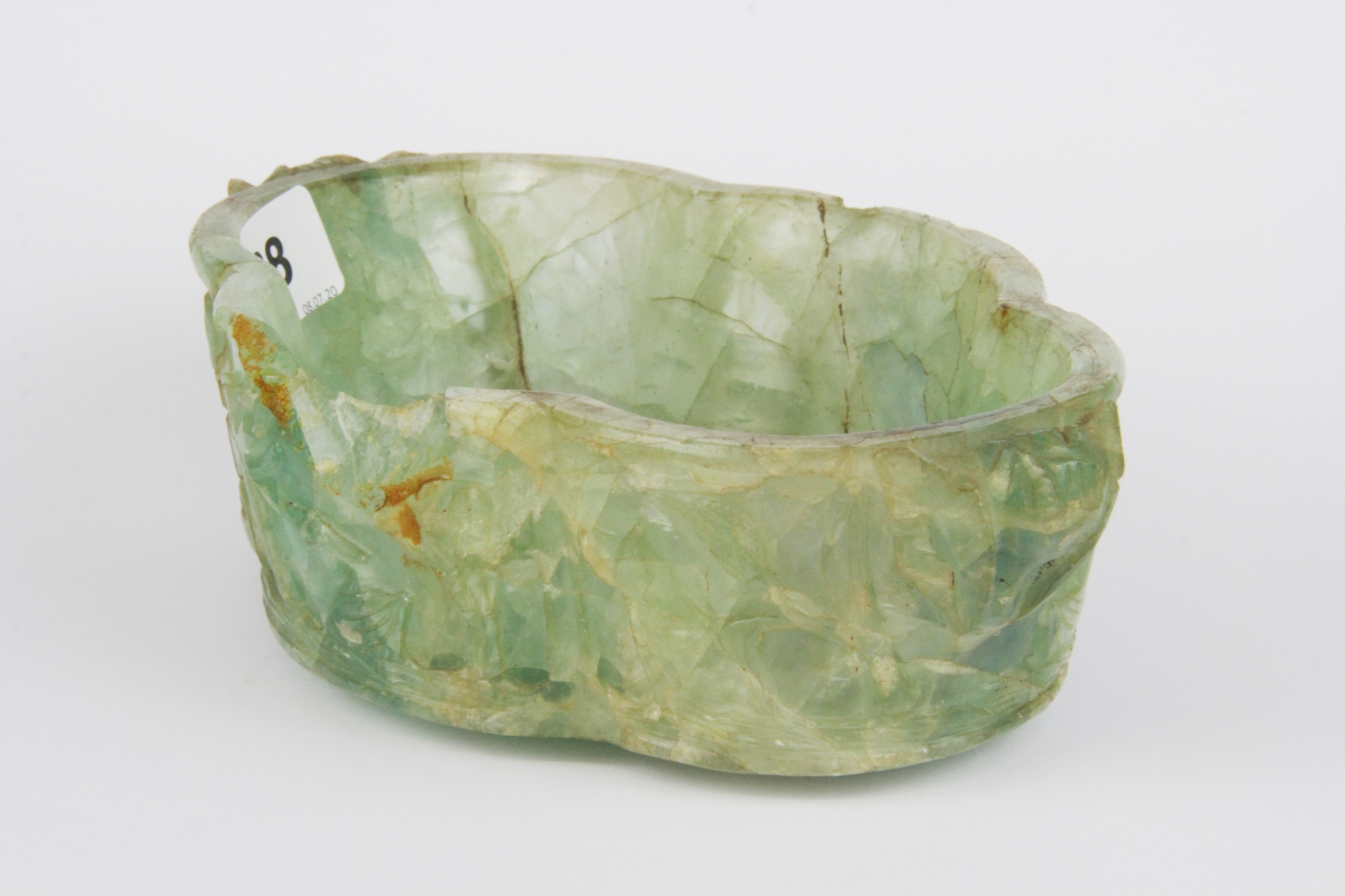 An interesting 18th/19th Century Chinese carved fluorite bowl, W. 22cm, H. 6.5. - Image 3 of 3