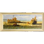 Leslie Glover, a large 1969 framed oil on canvas of boats on the beach at Dungeness, size 134 x