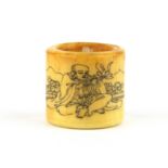 A Sino-Tibetan carved bone archer's ring, W. 3.2cm (Z+7)