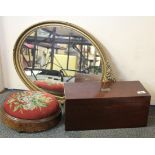 A 19th Century mahogany box together with an opal gilt framed mirror and a tapestry upholstered