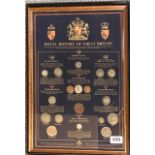 A collectors frame of Royal History of Great Britain illustrated in coins.