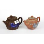Two Chinese enamelled Yixing terracotta teapots, H. 10cm.