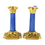 A pair of attractive gilt metal and faux enamel candlesticks, H. 13cm.