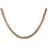 A 9ct yellow gold (stamped 9ct) flat curb chain, L. 44cm, approx. 9gr.