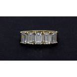 A 14ct yellow gold ring set with white stones, (Q).