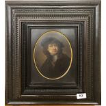 A framed 19th Century oil on wooden panel portrait of Rembrandt, frame size 45 x 49cm.