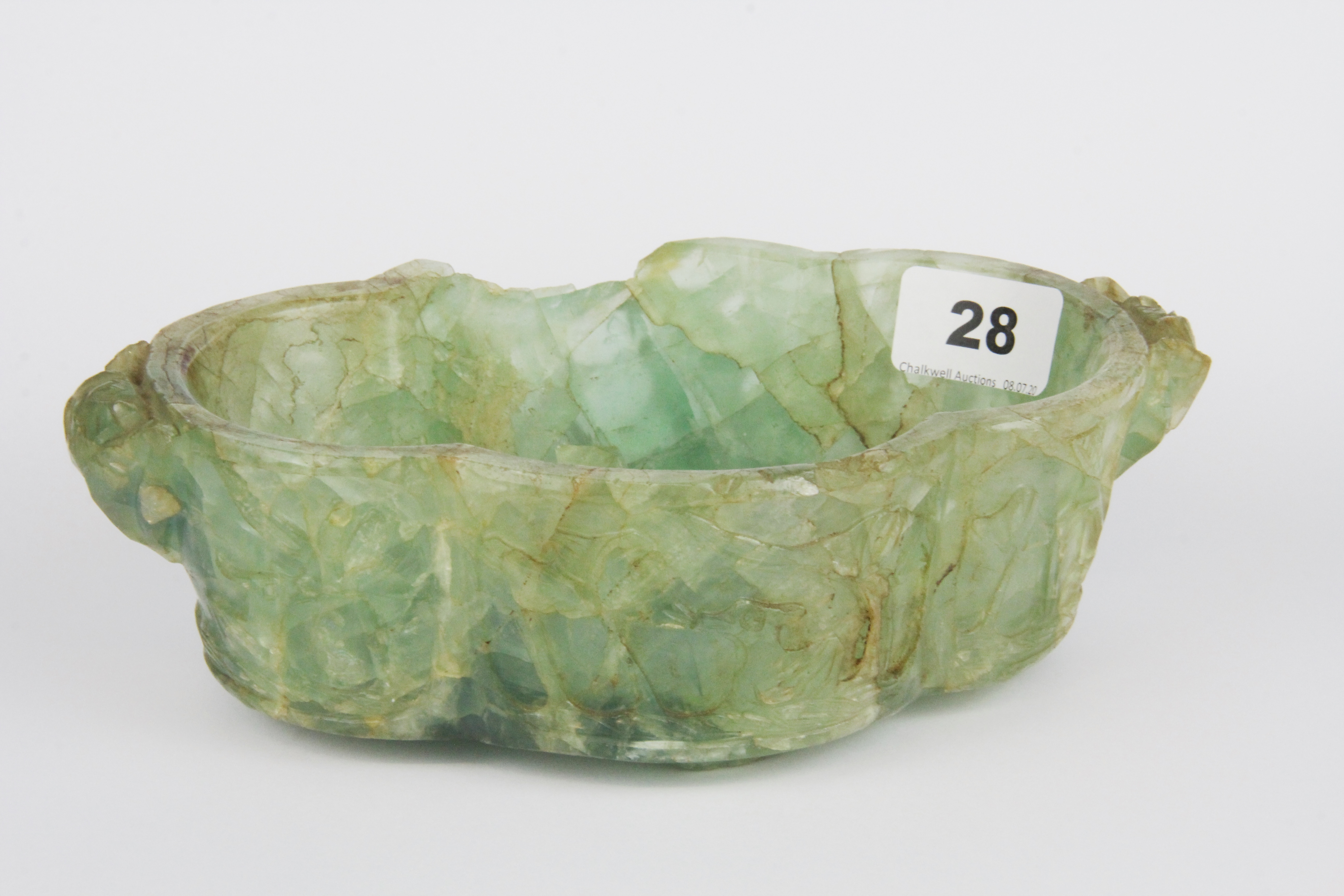 An interesting 18th/19th Century Chinese carved fluorite bowl, W. 22cm, H. 6.5.