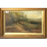 A 19th Century gilt framed oil on canvas behind glass of a rural scene, unsigned, framed size 55 x