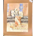 An unframed Orientalist watercolour of a young woman, mount size 48 x 38cm. Condition: some