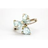 A 925 silver butterfly shaped ring set with oval cut Swiss blue topaz, (L).