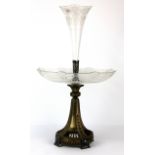 An Edwardian silver plate and cut glass table centrepiece, H. 56cm. Condition : Glass appears to